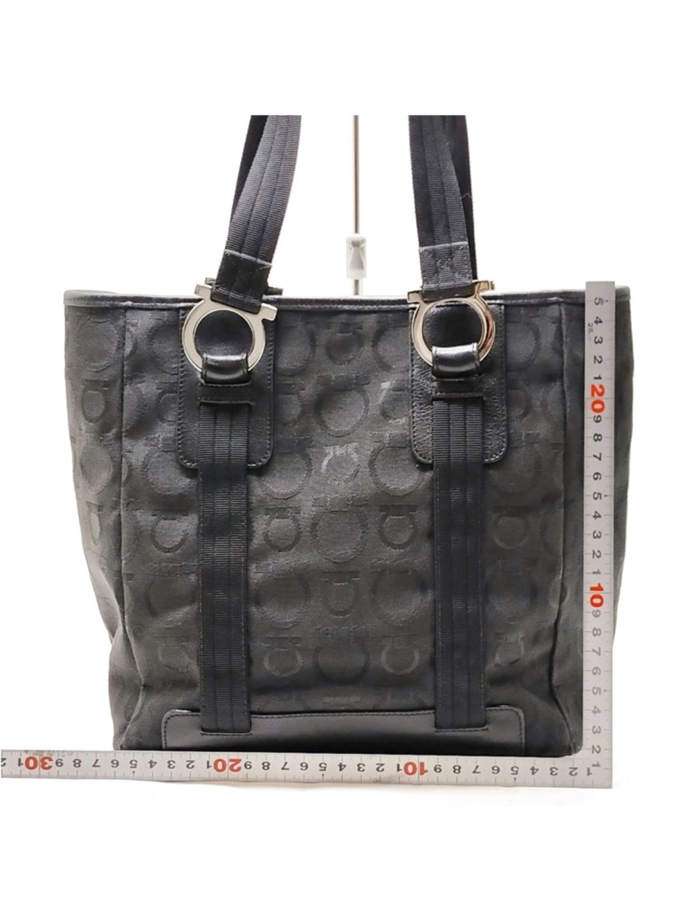 Salvatore Ferragamo Black Logo Jacquard Tote with Gancini Hardware - Picture 3 of 16